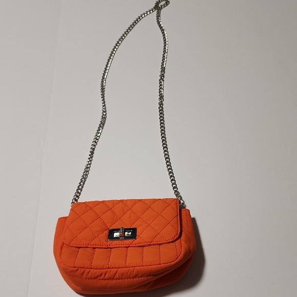 Handbags - Orange Quilted Chain Crossbody Bag